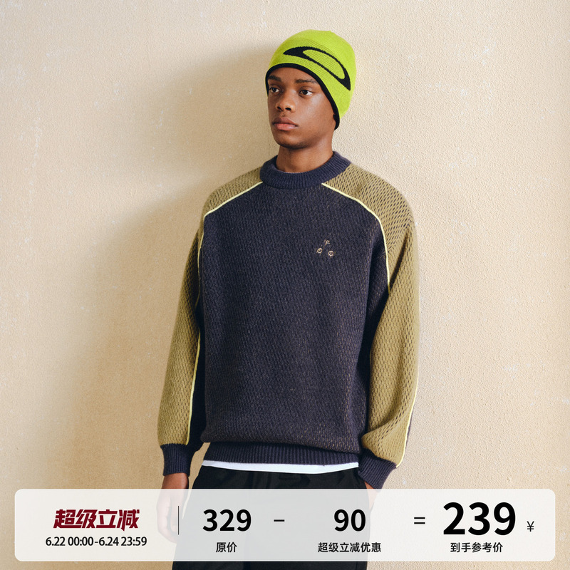 Fpa Color-Blocked Logo Patchwork Double-Sided Fleece Sweater, High-End Round-Neck Pullover Base Layer Couple Knitwear