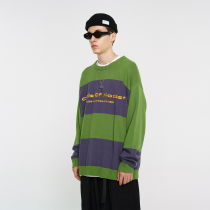 VENGETICE loose striped sweater sweater national tide brand green male and female student pullover round neck wool