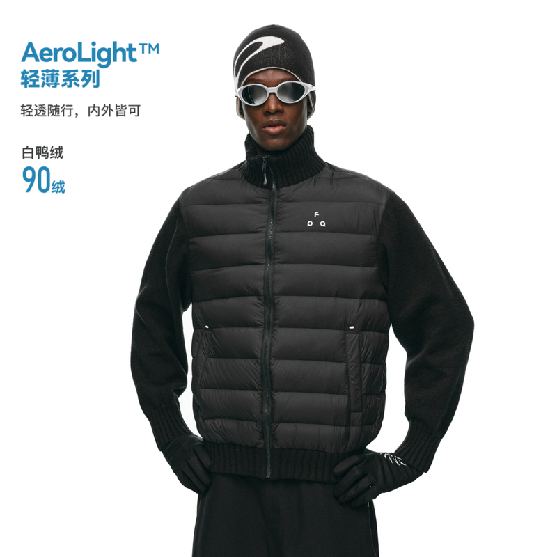 Fpa Stand-Up Collar Sweater-Style down Jacket, Autumn and Winter Patchwork High-Neck Casual Lightweight Ribbed Couple's down Jacket