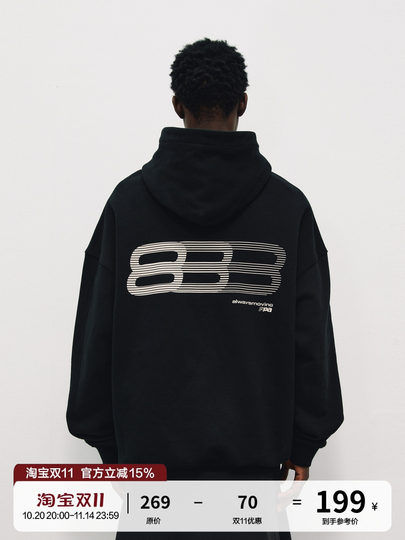 FPA渐变跑道图形连帽卫衣 国潮牌春季休闲宽松重磅美式帽衫外套男