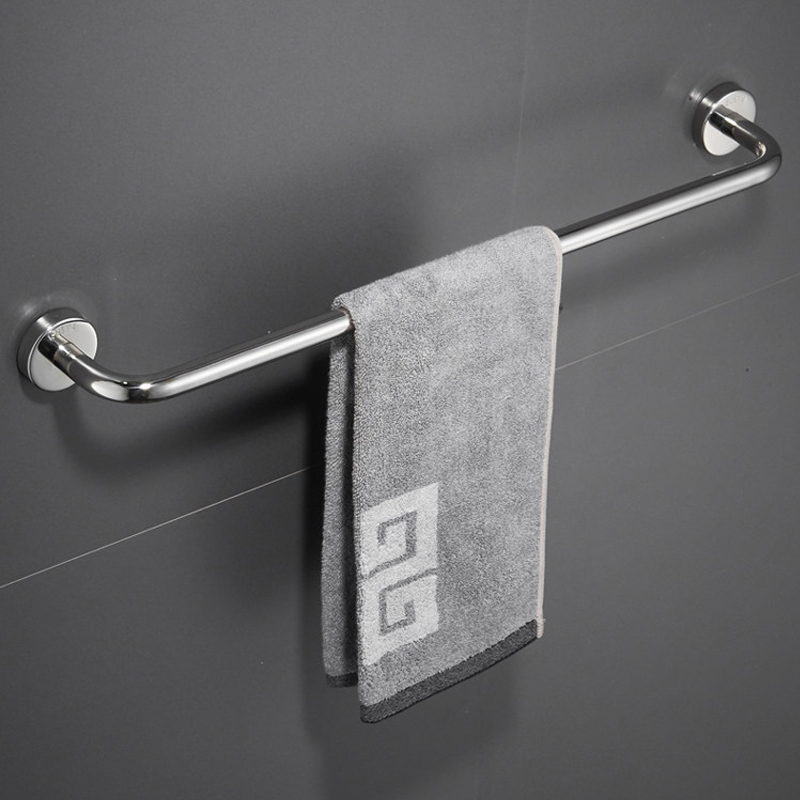 Round Towel Bar Stainless Steel No-Drill Single Rod Glossy Bathroom Towel Rack Towel Hanger Storage Rack