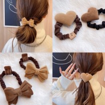 Cute butterfly knot hair ring plush autumn and winter style brief leather fascia female zamtail hair rope temperament pellet head rope leather sheath