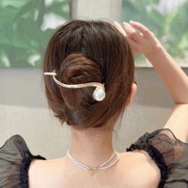 Advanced Sensation Pearl Hair Clip Temperament Hairpin Female Rear Brain Spoon Duckbill Clip Metal Straight Clip Frog Buckle Arched Head Decoration