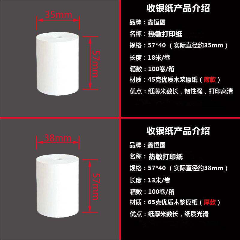 57x40 Thermo-Sensitive Cashier Paper Merchant Super Catering Printer Paper 58mm No Tube Core Beauty Group Takeaway Bill Paper 57 * 40-Taobao