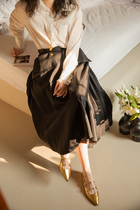 TOP Home Early spring Intense Romance Style Parquet Pocket Small Crowd Design Back Press Pleats Large Skirt Hem Over Kneecap Skirt Hem