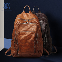 BFS pure leather backpack mens leather backpack mens retro trend ins large capacity leather pocket Hand bag