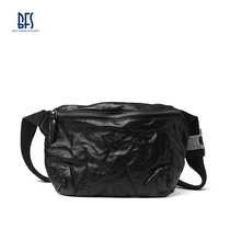 BFS leather running bag mens vintage cowhide mens mobile phone bag mens running bag simple chest bag mens leather shoulder bag mens