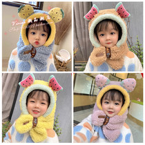 Hong Kong childrens hat scarves integrated autumn and winter baby girl child care ear hair line cute super cute hat