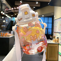 Hong Kong Tritan Large Capacity Water Glass Female Summer Large Belly Cup Portable Inclinable Satchel Movement Scale Straw Cup Tide