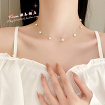 Hong Kong Real Gold Plated Brief Freshwater Pearl Necklace Lock Bone Chain Neck Chain Teenage Temperament Refined Item