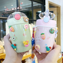Hong Kong Student Insulation Cup With Straw Child Portable High Face Value Water Cup Girls Cute And Small Super Cute Cup