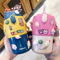 Hong Kong Childrens insulated water glasses girl high face value inclined satchel straw cup primary school pupil portable kettle