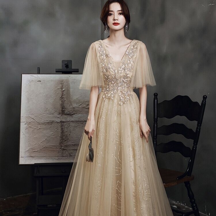 Plus-Size High-End Evening Dress for Curvy Women, Elegant and Slimming, Bridesmaid Dress, 100kg Evening Party, Annual Meeting, Host, Vocal Arts Exam, Long Dress