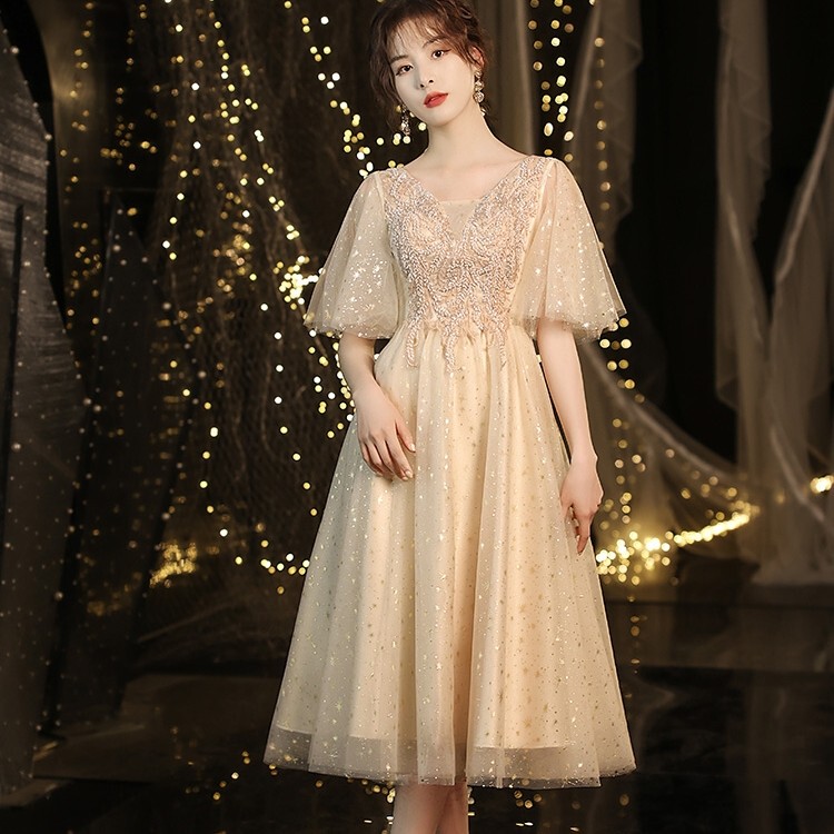 Evening Dress for Plus-Size Women, Covers the Belly and Looks Slimming, 100kg Birthday Party, Petite, Elegant Bridesmaid/Hostess Dress