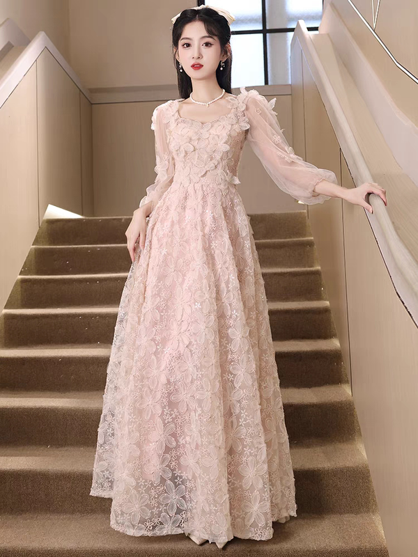 Plus-Size Evening Dress for Women, High-End Light Luxury, 100kg Elegant and Slimming French Socialite Style, Fairy-Like Pink