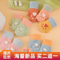 Childrens gloves winter 2021 new warm Cold Dew wool half finger cute cartoon tide male and female Baby Baby Baby