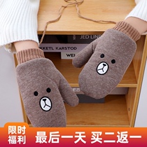 Gloves winter women plus velvet warm thickened bag finger hanging neck cute ins tide riding electric car windproof students