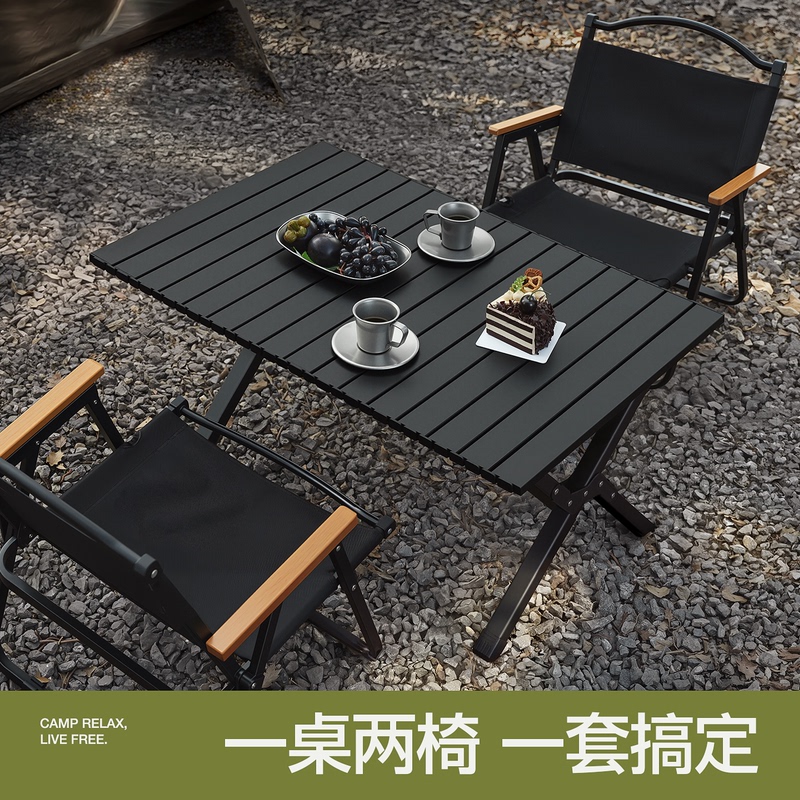 Camping Table and Chairs, Picnic Egg Roll Table, Thickened Carbon Steel, Foldable Outdoor Table, Portable Stall Setup, Complete Set of Outdoor Cooking Equipment