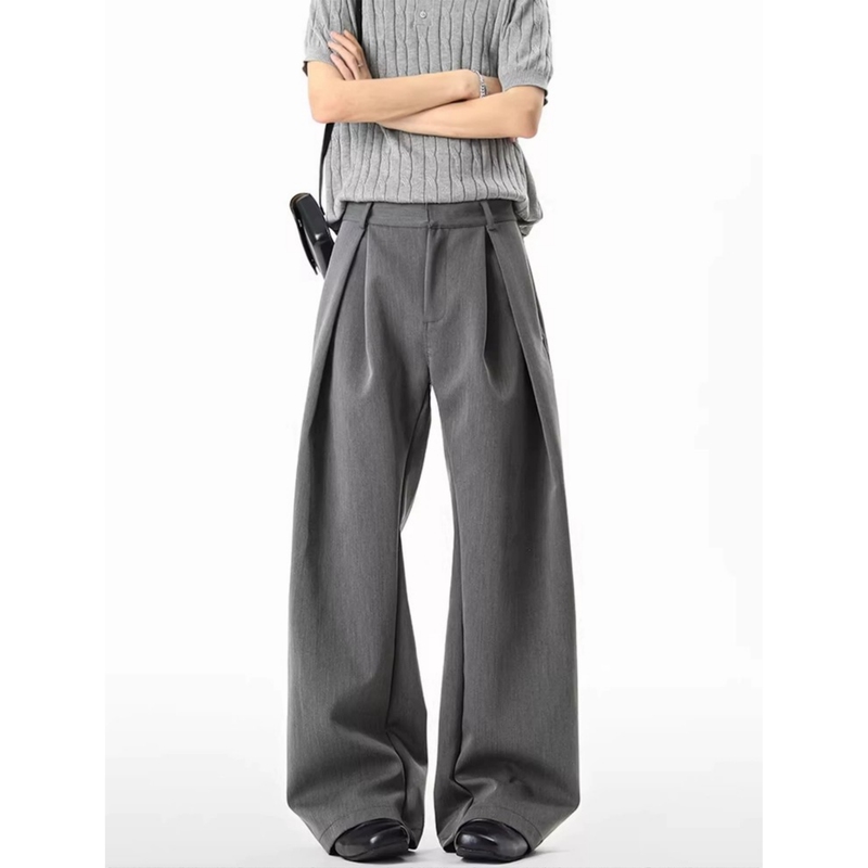 Jiul 【High-End Version】 Three-Dimensional A-Line Silhouette Double-Layer Pleated Knife-Cut Trousers, Loose Cleanfit Long Pants