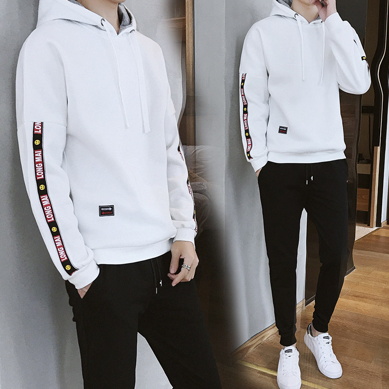 潮牌卫衣套装男秋冬2019新款韩版潮流宽松圆领加绒休闲运动两件套