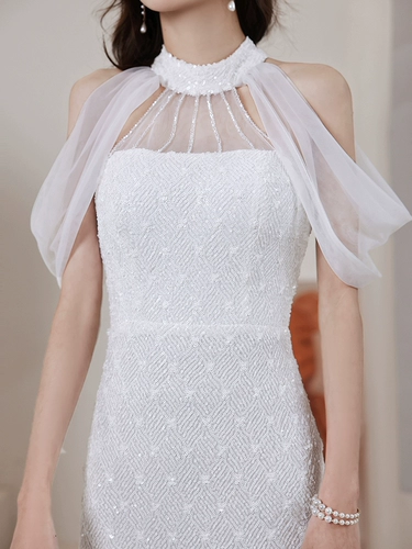 Элитное вечернее платье, юбка, белые сексуальные блестки для ногтей, крой «рыбий хвост»