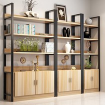 Creative steel and wood bookshelf Floor shelf Simple storage storage living room bookcase combination shelf display rack Wrought iron