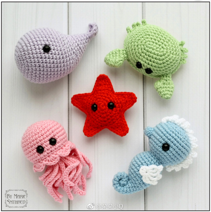 Marine Series Cute Pendant Five Wool Thread Crochet Crochet Doll Electronic Illustration Unfinished Film No Film