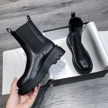 Mona same style martin boots women's british style spring and autumn single boots motorcycle mid-tube chimney boots thick-soled chelsea short boots