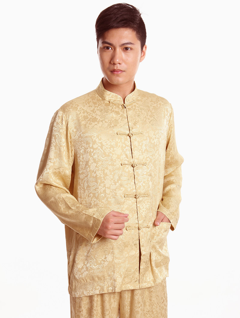 Tang phù hợp với nam Trung Quốc áo khoác gió nam dài tay phù hợp với trung niên vải thô áo sơ mi cotton cổ áo quốc phục quần sooc