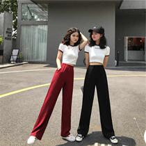 2021 summer new Hong Kong style casual thin wide leg pants suit Western style fashion sexy top pants two-piece set
