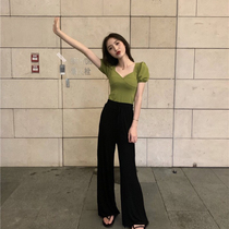 Fashion cool girl wild wide leg pants suit women 2021 spring casual fashion temperament two-piece gentle wind