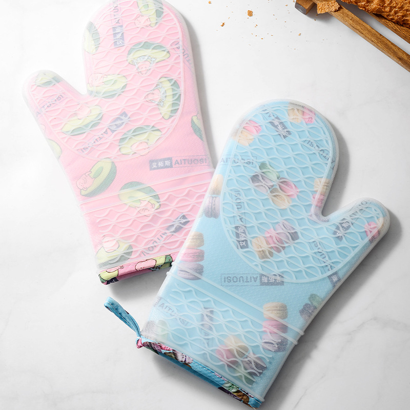 Etuce home Kitchen Microwave Oven Oven Thickened silicone anti-burn thermal insulation Special able hanging double layer anti-oil gloves-Taobao