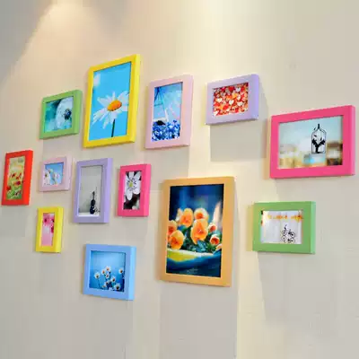 Color solid wood photo wall 13 frame living room bedroom photo frame wall creative combination with pictures or printed photos