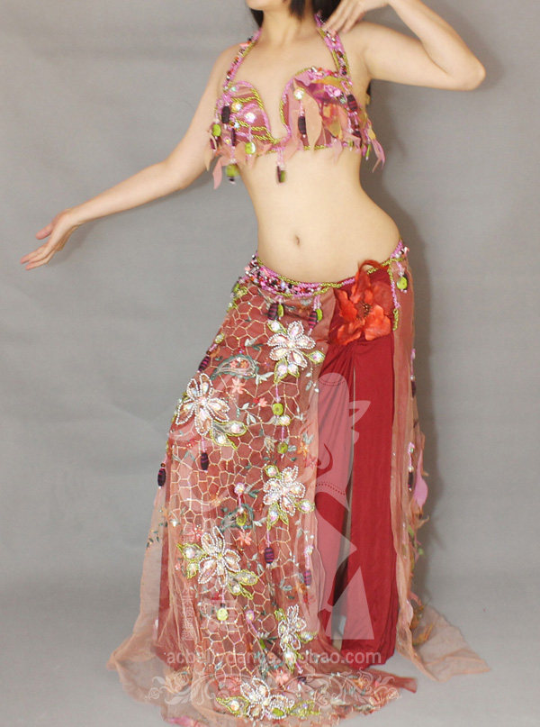 AC Belly Leather Dance Professional Import Advanced Performance Suit to Serve Wine Red Spot 021708