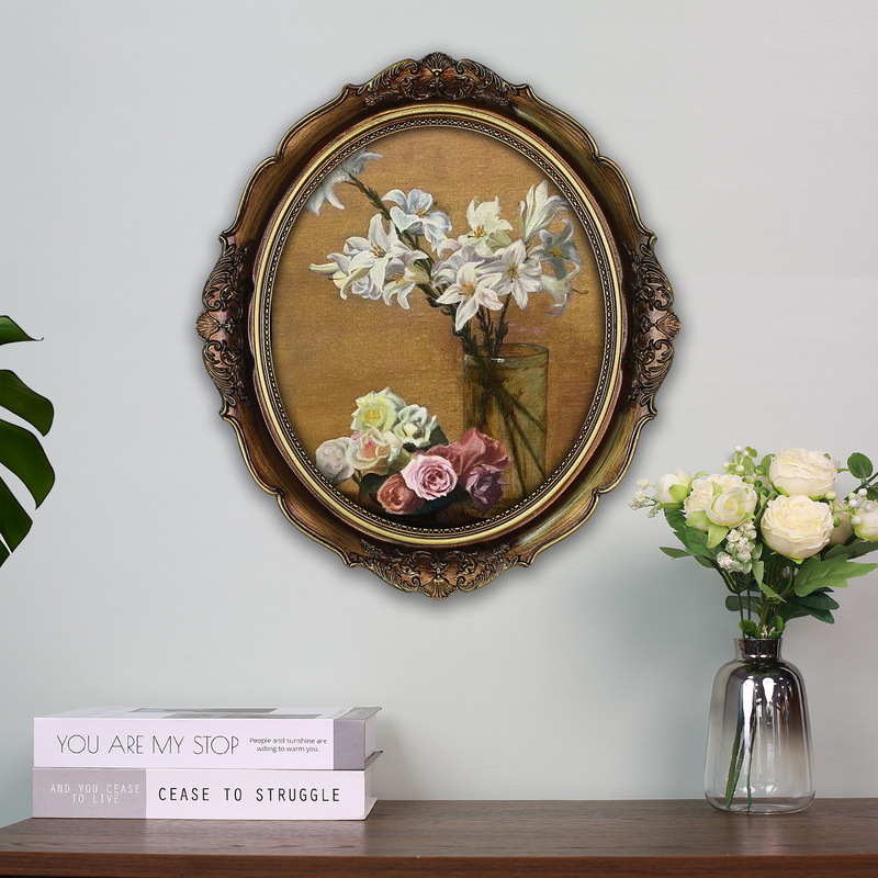 12inch Oval European-Style Golden Resin Vintage Art Oval Picture Frame Niche Homestay Decorative Painting Combination Photo Frame