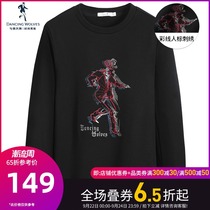 Dance with Wolves Embroidered Sweater Men 2021 Autumn New Mens Printed Round Neck Long Sleeve Tide Men Joker Top