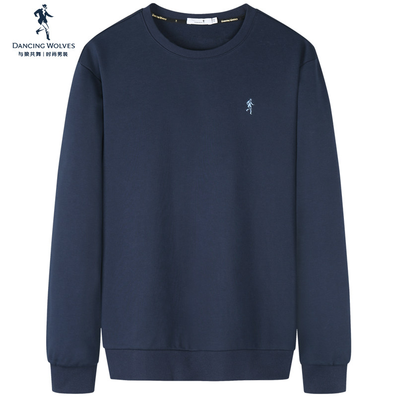 (commute 100 hitch) with the wolf condance embroidered sweatshirt male round collar 2023 fall new loose sleeve head men's clothing-Taobao
