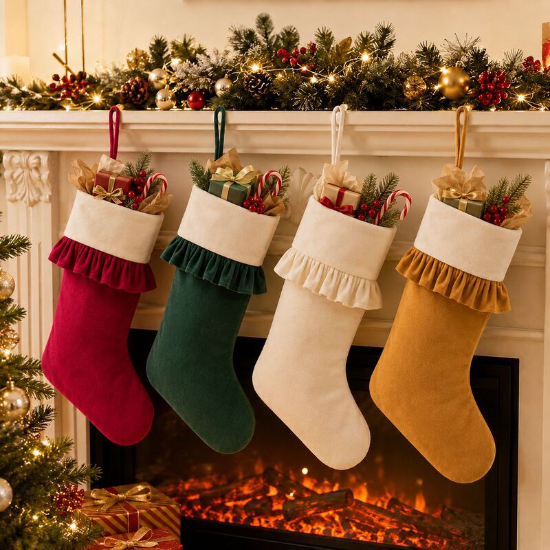 Large Christmas Stocking with Thickened Ruffled Edge, Plush Sock Cuff, Candy Bag, Christmas Gift Bag, Fireplace Hanging Decoration, Cross-Border Wholesale Large Christmas Stocking with Thickened Ruffled Edge, Plush Sock Cuff, Candy Bag, Christmas Gift Bag, Fireplace Hanging Decoration, Cross-Border Wholesale