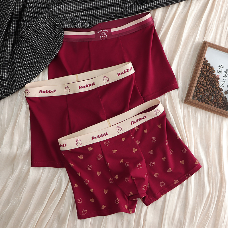 Men's Pure Cotton Red Underwear for the Year of the Rabbit, Newlyweds, Christmas, New Year's Day, Men's Boxer Briefs, Gift for Boyfriend, Shorts