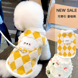 Small Dog Clothes Pet Autumn and Winter Style Teddy Bichon Schnauzer Small Dog Quilted Patch Leash Two-Legged Fleece Coat