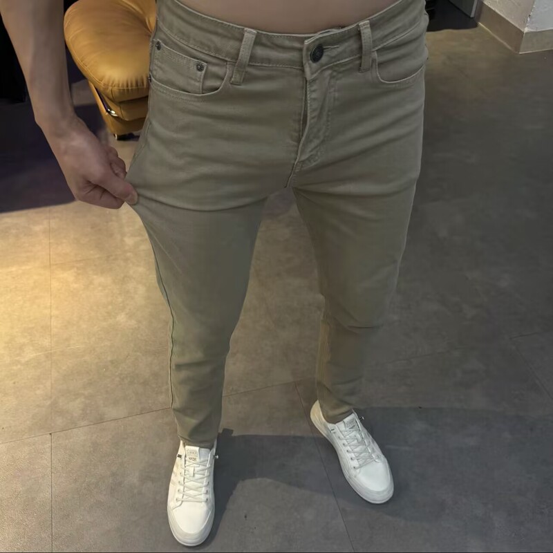 Khaki Slim-Fit Skinny Jeans for Men, 2025 New Korean Style Trendy High-Elastic Solid Color Casual Long Pants Khaki Slim-Fit Skinny Jeans for Men, 2025 New Korean Style Trendy High-Elastic Solid Color Casual Long Pants
