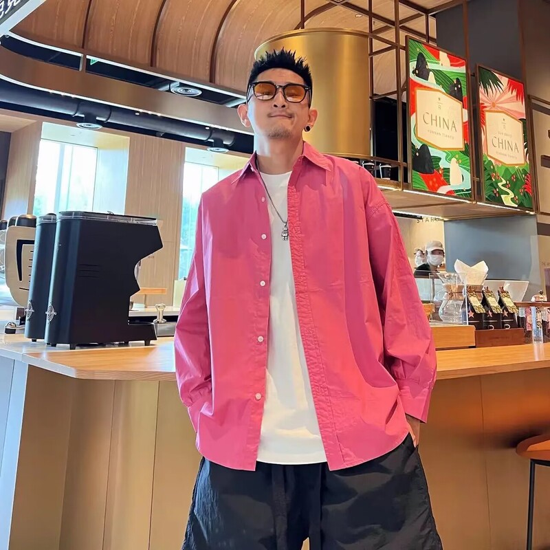 Trendy Brand Fashion Simple Shirt Jacket Men's Long-Sleeved 2023 Autumn New Loose Casual Handsome Slim Shirt