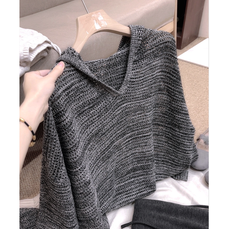 Dark Hooded/~2026 Hooded Pullover with Hollow-Out Design, Loose Long Sleeves [Length 57cm, Bust 120cm] 055