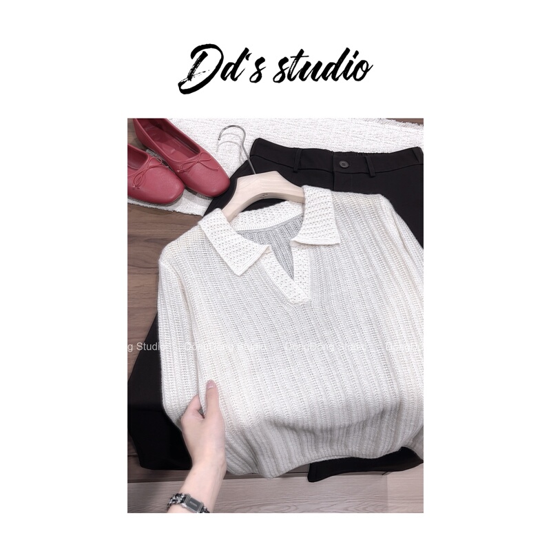 Winter Must-Have! / Golden Brocade! / Women's Long-Sleeve Polo Knit Pullover [Length 57, Bust 102] 951
