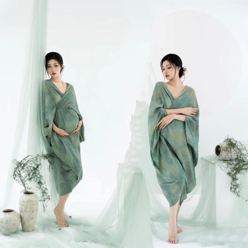 New Style Studio Maternity Photoshoot, New Chinese Style, Cool and Zen-Like Dress, Maternity Photoshoot Clothing for Pregnant Moms
