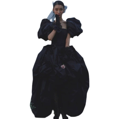 Черное свадебное платье для влюбленных, рукава фонарики