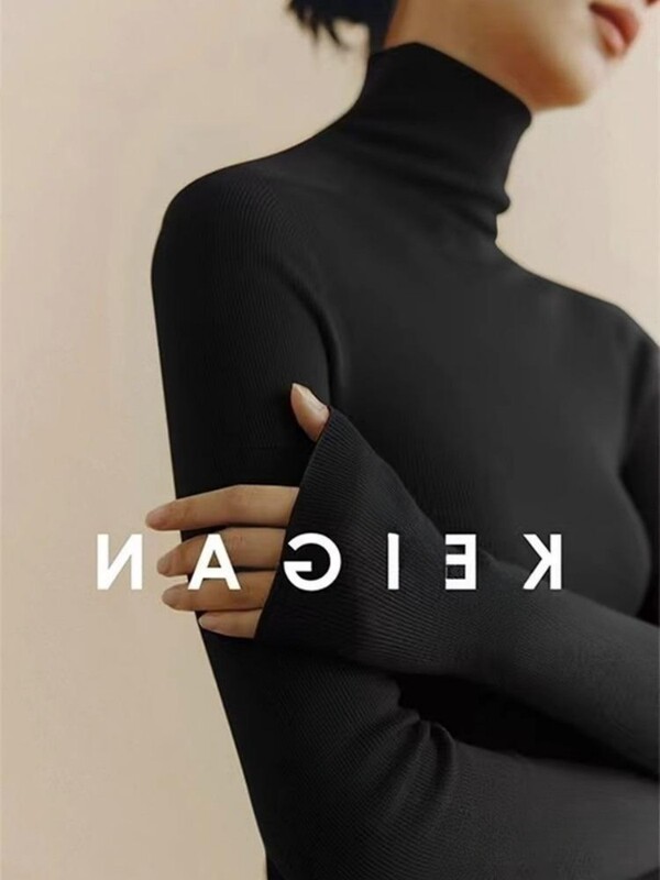 High-End Black Turtleneck Knitted Base Shirt for Women, Autumn and Winter, Regular Shoulder, Slim Fit, Soft and Cozy Sweater Inner Layer Top