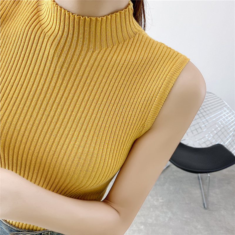 2026 Summer New Half-Turtleneck Knitted Camisole Base Layer Vest for Women, Trendy Sleeveless T-Shirt Top for Outerwear in Autumn