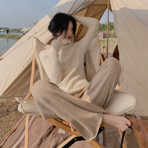 Базовый приятный телу весенний цветной трикотажный зимний розовый свитер, высокий воротник, в западном стиле, изысканный стиль