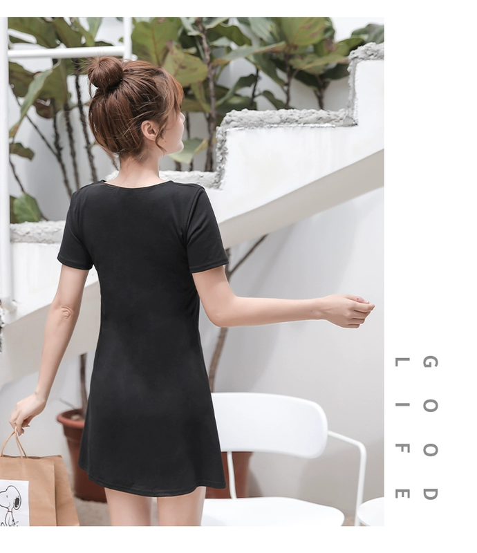 Mùa hè năm 2020 ngọt ngào phụ nữ nhỏ một dòng eo thon gọn eo thon thời trang váy ngắn tay chữ V - váy đầm
